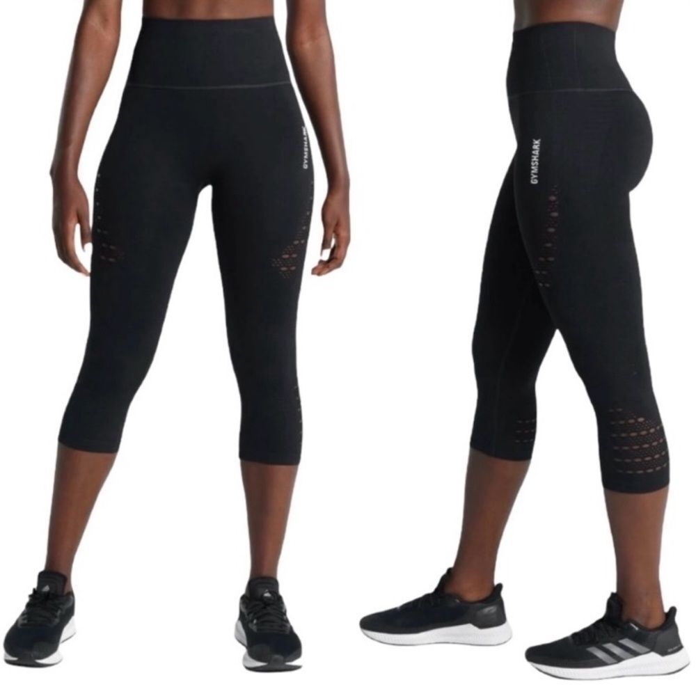 Gymshark Womens Energy+ Black High Waist Compression Seamless Cropped Leggings S
